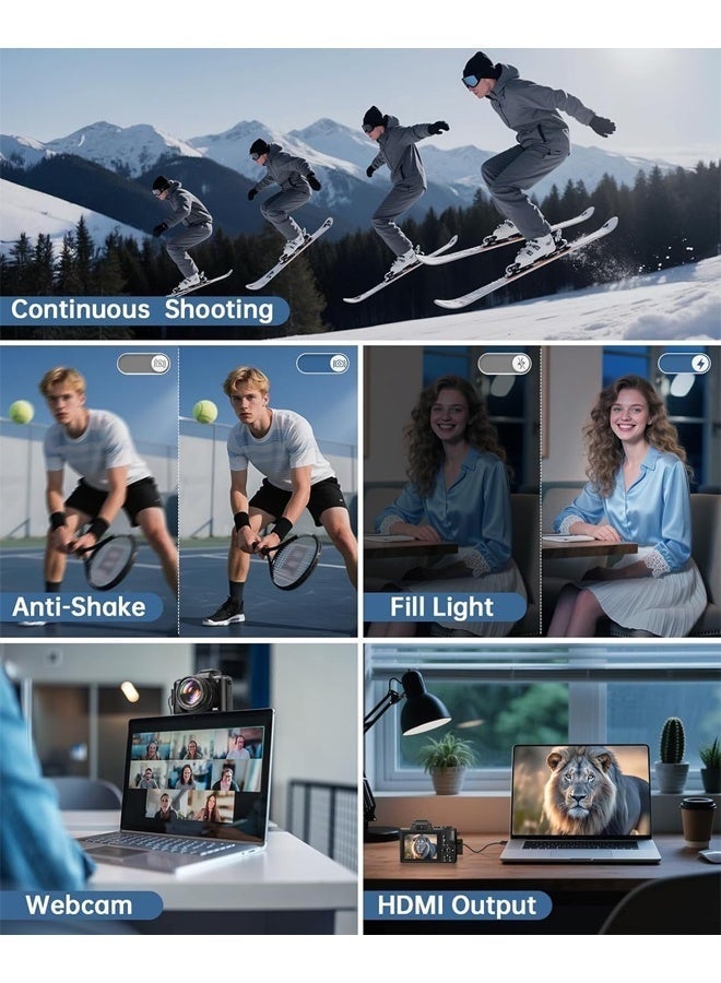 ماكرايستورم كاميرات رقمية بدقة 8K للتصوير الفوتوغرافي - كاميرا فيديو بتقنية واي فاي بدقة 88 ميجابكسل مع ضبط تلقائي للصورة لـ Tiktok مع عدسة مزدوجة - كاميرا فيديو بتقنية التدوين بتقريب رقمي 16X مع غطاء عدسة، بطاقة TF سعة 128 جيجابايت - Image 5